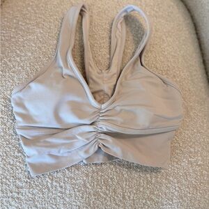 ALO Yoga Ruched V-Neck Sports Bralette in Light Beige
